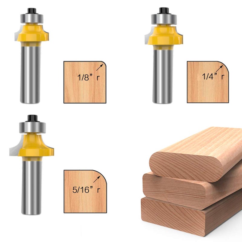 ROOCBIT 1/2 Inch Shank Round-Over Router Bits Corner Rounding Edge-Forming Roundover Beading Router Bit Set - 1/8" 1/4" 3/16" 7/16" 3/8" 1/2" Radius 6 Pcs by ROOCBIT - Image 2